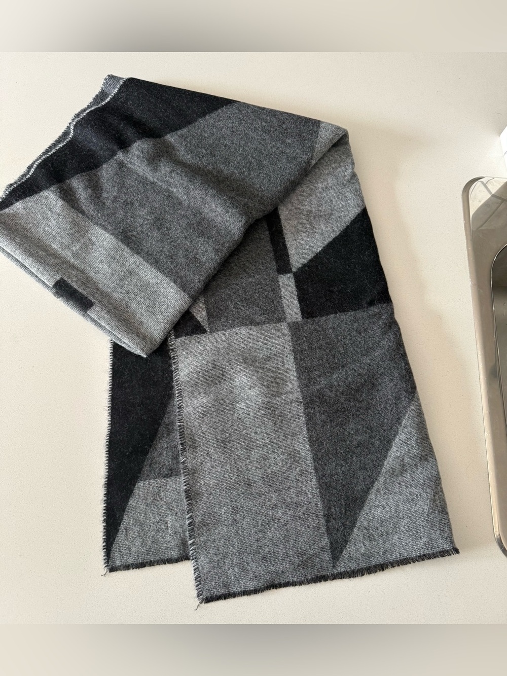 Gray Geometric Scarf - Contemporary Winter Accessory